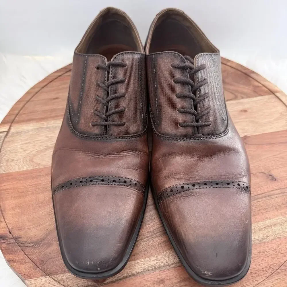 Aldo Nathean Oxford Dress Shoes Mens Size 12M  Brown Leather Cap Toe 0584471‎